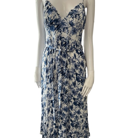 Blue and White Ruched Maxi Sundress - Picture 5 of 7